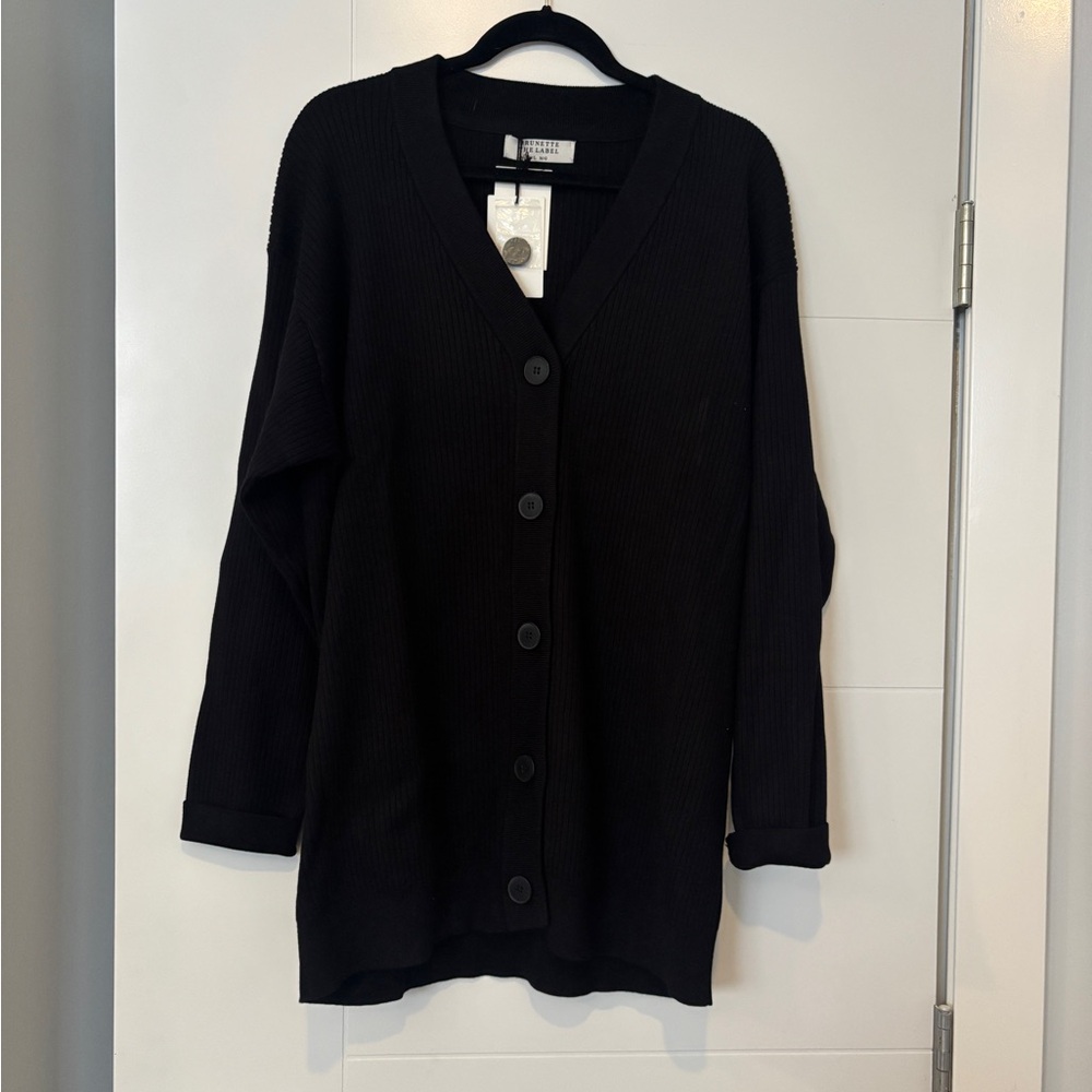 Brunette The Label Ottoman Ribbed Oversized Button-Front Cardigan Black - Picture 2 of 10